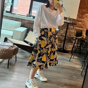 Zara Black Floral Tiered Maxi Skirt with Yellow and Tan Print